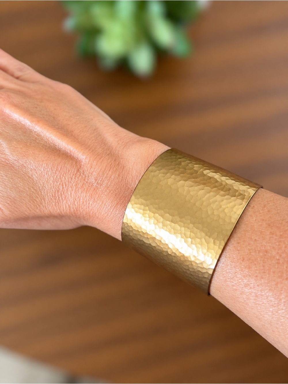 Wide Hammered Brass Cuff Bracelet – Statement Bracelet